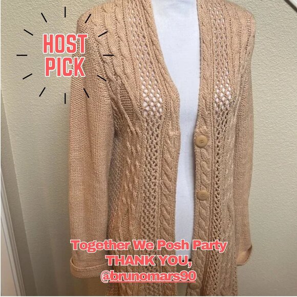 Sundance Long Open Weave Tan Cardigan - Picture 7 of 11